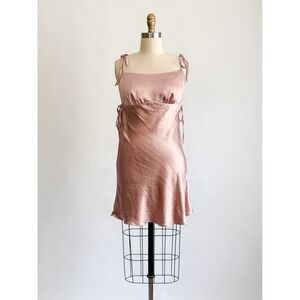 Sweet Pot Coquette Satin Slip Mini Dress 10 Rose Gold Tie Shoulder Side Ties